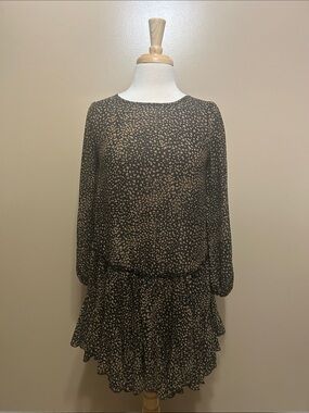 Flawless Long Sleeve Black & Taupe Printed Tiered Dress